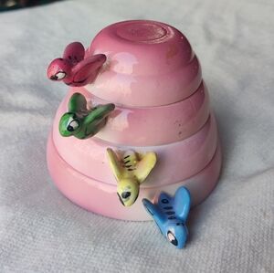 Vintage Nesting Measuring Cups Beehive Pink Ceramic 50s Menschik Goldman Kitchen